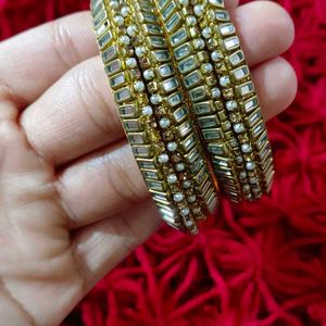 Moti And Jari Work Gold Plated Designer Bangles