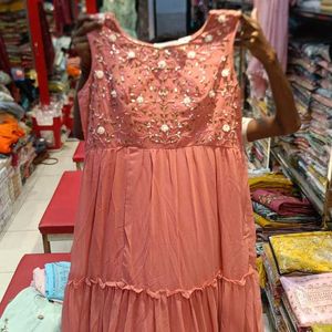 Full Embroidery Peach Gown