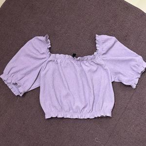 H&m Lavender Puffsleeves Crop Top