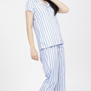 Tokyo Talkies Women Blue & White Striped NightSuit