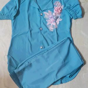 Blue Co Ord Set With Embroidery