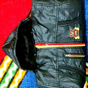 Black Colour Woolen Jacket With Removable Cap