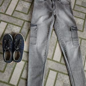 Grey Jeans- Around 6pockets Pant And Shoe Size 7