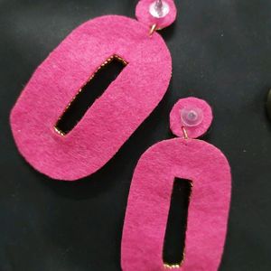 Golden Handmade Ovel Shape Earrings With Pink Base