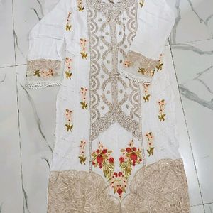 Stitched Pakistani White Suit With Dupatta