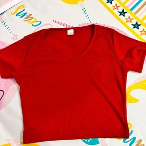 SSS Red V Neck Crop Top