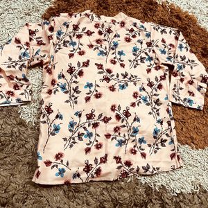 Ajio Peach Floral Top For Women (Size M)