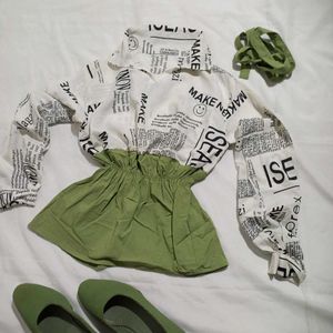 COMBO OLIVE CROP TOPAND BELT WITH OLIV SHOES