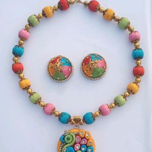 silk thread multicolour necklace and earrings set