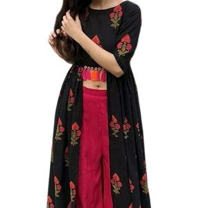 Printed Kurti Shrug With Palazoo Pant Set