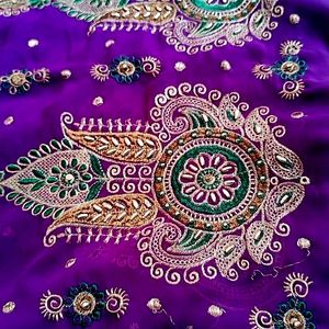 Purple💜 Heavy Embroidery Party wear Saree