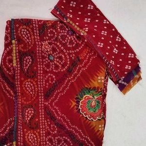 Red Bandhej Saree With Blouse