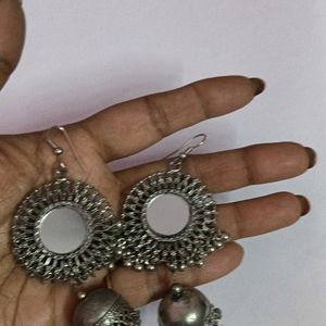 Oxidised Mirror Jhumki