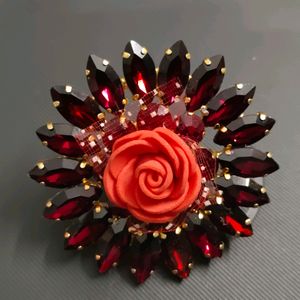 Maroon Glass Stone With Flower Adjustable Finger Ring