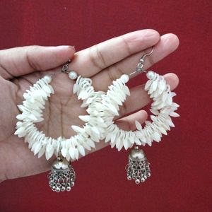 Combo-White+Black Metal Mirrored Jhumka