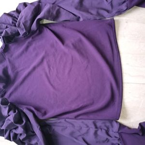 Women's Solid Round Neck Purple Tops & Tunic