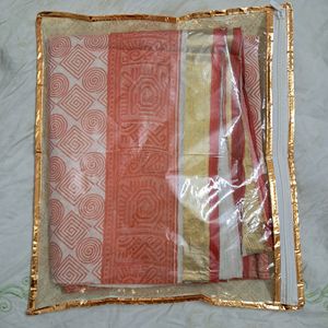 Brick Red & White Saree Print Pattern