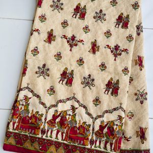 Beige And Maroon Kantha Stitched Worked Saree