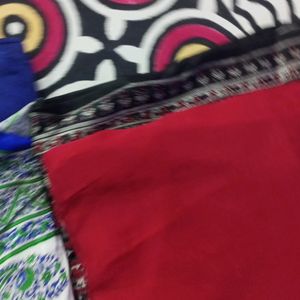 Combo Of Two Saree Red And Blue Colour Printed