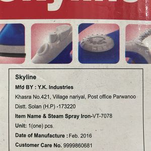 Skyline Steam Iron New Piece