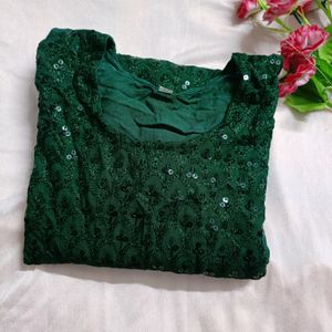 Beautiful Sequence Bottle Green Kurti