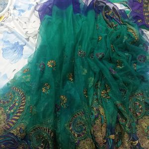 Heavy Purple Green Saree With Blouse