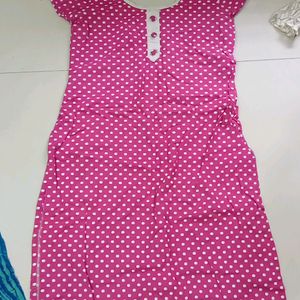 White Dotted Pink Kurti