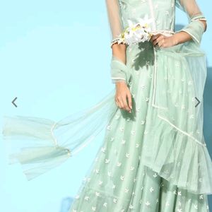 Green Anarkali Kurta with beautiful sleev, dupatta