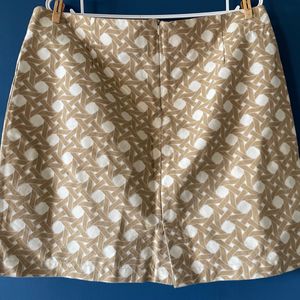 Printed Skirt Off White & Beige With Back Slit