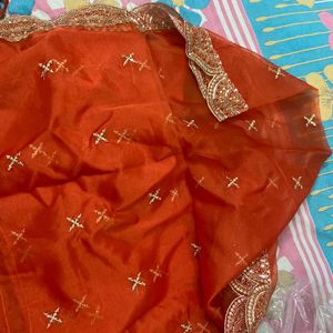 Orange Party Wear Kurta With Work Dupatta