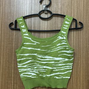 Green & White Bustier Crop Top