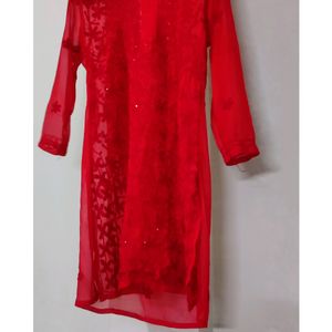 RED CHICKEN EMBROIDERY KURTA FOR WOMEN