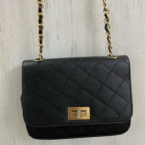 Black Sling Bag With Gold Chain