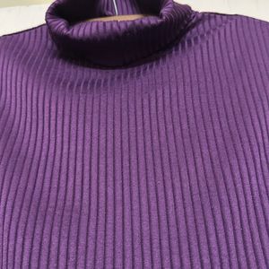 Purple Ribbed Turtle Neck Top