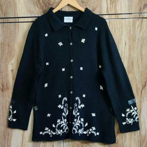 Black Embroidery Work Cardigan Size-38-40