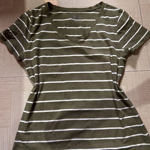 Olive Green Tshirt With White Stripes