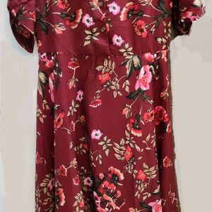 Women Maroon Floral Crepe Maxi Dress