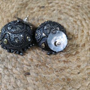 Oversized Antique Look Jhumka With Polki Work