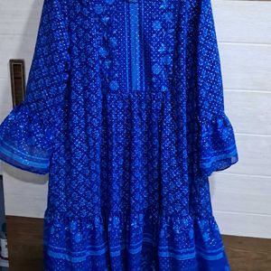 Blue Itse Kurta With Foil Print