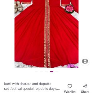 beautiful party wear hot red kurti plazo Dupatta