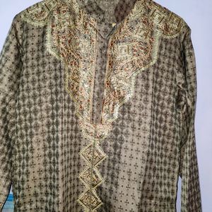 Golden Colour With Embroidery Kurta For (Men's