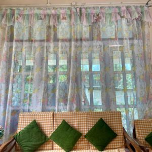 2pieces Curtain Green Preinted