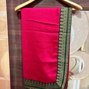 Beautiful Pink Saree With Green Border