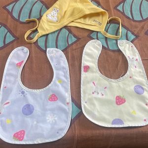 Combo Of Winter Cap And 2 Set Baby Bibs