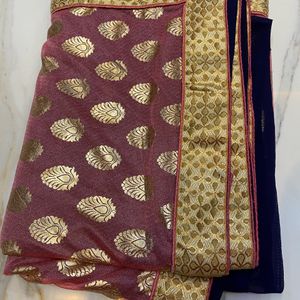 Beautiful Navy blue And Peach Pink Saree