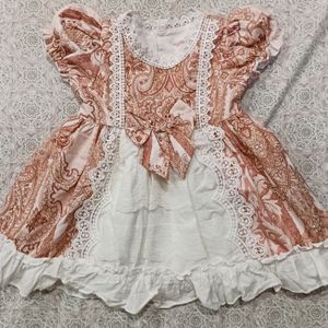 9-12 Months White And Peach Baby Dress