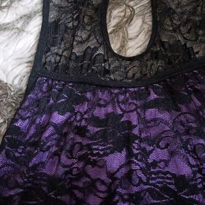 Purple Gothic Halter Neck Net detail Top