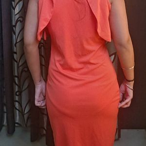 Elegant Orange Keyhole Bodycon Dress – 34 inches