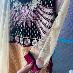 Heavy Work Golden Black Velvet Kurta + Dupatta