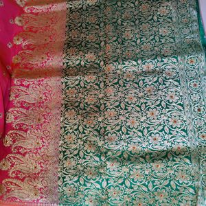 Wedding  Satin Silk Saree With Stiched Blouse